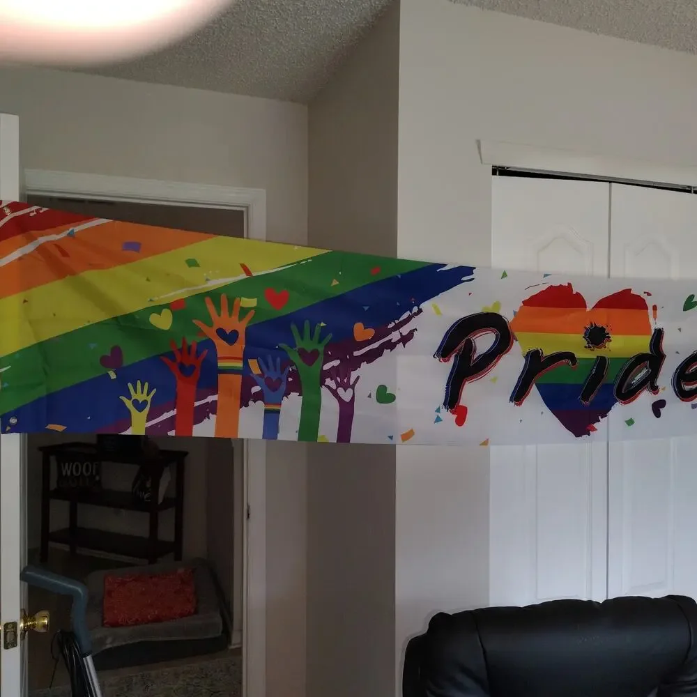 BEAUTIFUL PRIDE BANNER - 10 FEET LONG!  LIGHT NYLON WITH PRIDE GRAPHICS - NWT